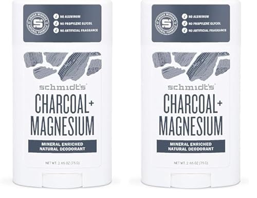 Schmidt's Déodorant Stick Signature Charbon et Magnésium, 100% d'Origine Naturelle, Efficacité 24h, Certifié Vegan, Testé dermatologiquement, 75g (Lot de 2)