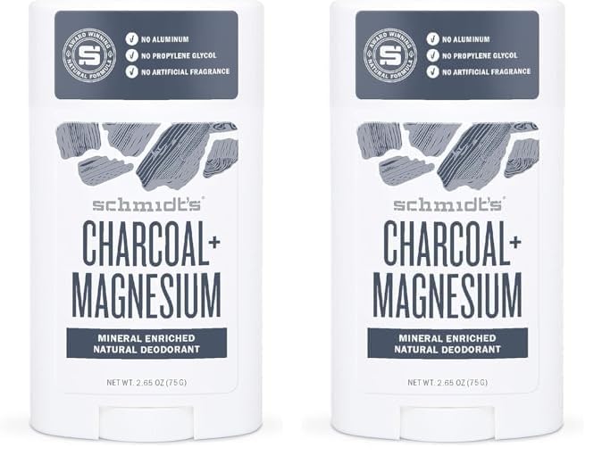 Schmidt's Deodorant Stick Vegan, Kohle & Magnesium, 75 g/ 58ml (Packung mit 2)