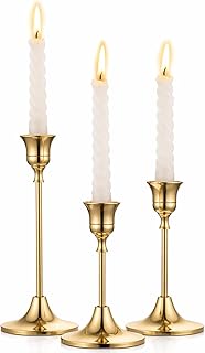 IBSales | Set of 3 Metal Taper Candle Holders – Gold Vintage-Inspired ...