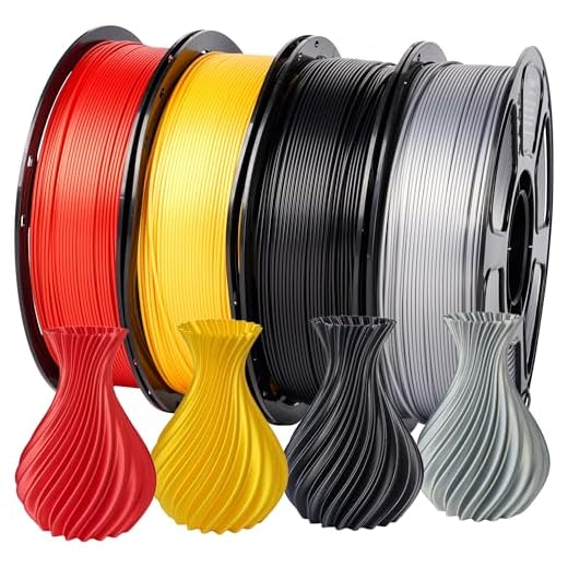 YSJOMJHYS Silk PLA Filament Bundle 4kg, Shiny 3D Printer Filament 1.75mm Pack, Accuracy +/- 0.02mm, Neatly Wound, Smooth Silky 3D Printing Filament Kit, 4 Spools 1KG Each, Gold+Silver+Black+Red