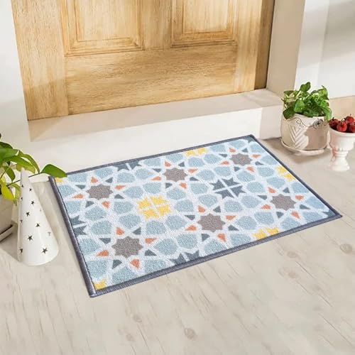 Image of Matz&More Tiles Star Floor Mat | 40x60 CM | Blue Pastel | Nylon Tufted Gel Baking Anti-Slip | Doormat for Home Entrance, Kitchen & Bedroom