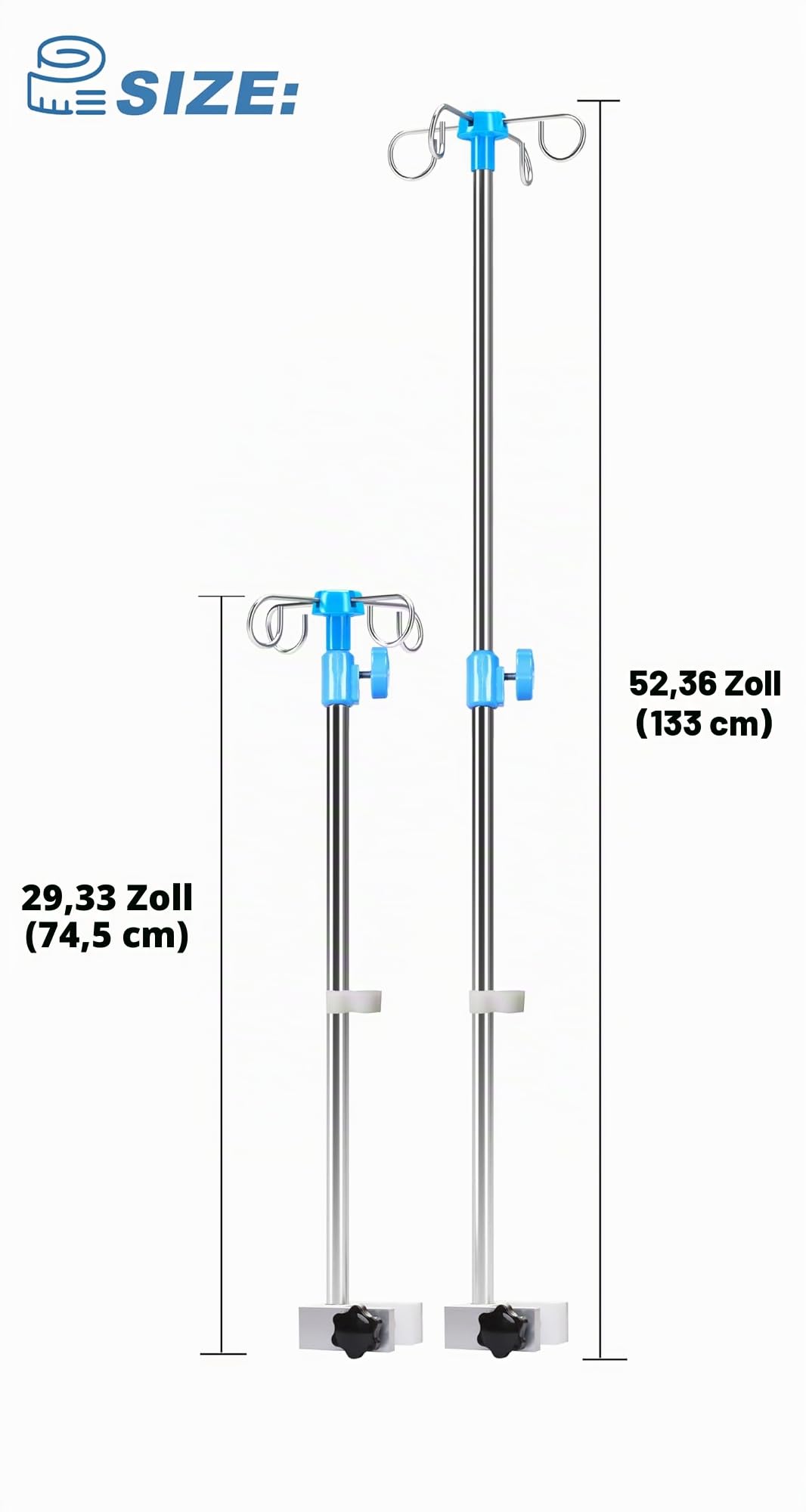 Infusionsständer für Rollstuhl, 4 Verstärkte Haken und Solide Metallbasis, infusionsständer klappbar, Zubehörhalterung für Rollstuhl, Verstärkter Edelstahl, höhenverstellbar von 75–133 cm