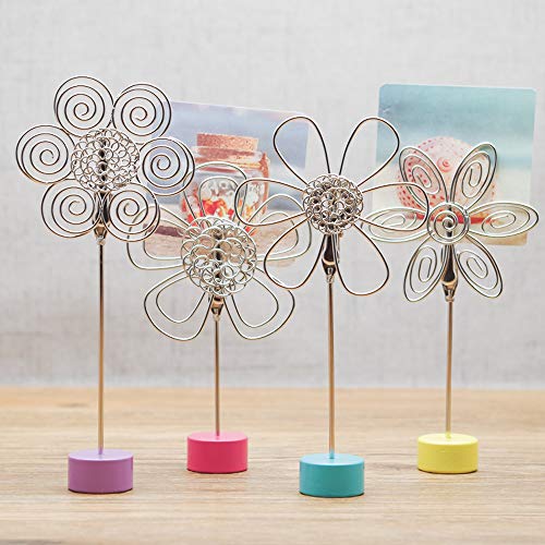 4 Pcs Cute Flower Table Card Memo Holder Stand, Photo Clips Holder Desk Stand For Memo Paper Note Monmory Photo Christmas Wedding Number Card Display With Colorful Metal Base #TOP2