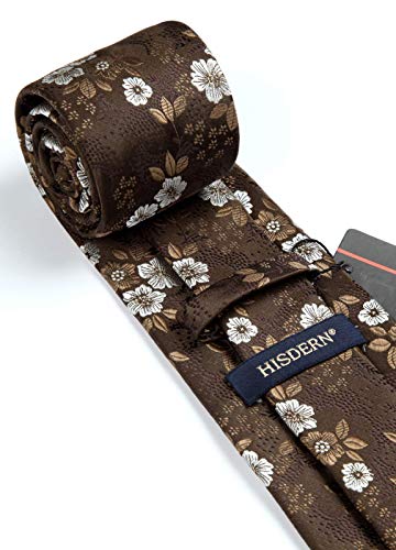 Image of HISDERN Men Floral Ties Woven Classic 3.4 inch Necktie Set Formal Tie Pocket Square for Wedding with Handkerchief Gift Box