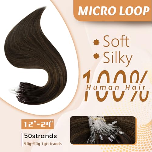 RUNATURE Micro Beads Hair Extensions 24 Inch Brown Straight Remy Human Hair Microlink Installation 50g, 2.1Micro-#2/2/6 - Image 2