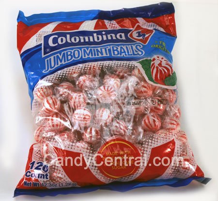 Colombina Jumbo Mint Balls, Red & White Peppermint Hard Candy Balls, Individually Wrapped, Bulk bag with 120 pieces. Bag of 2.4 Lbs. (Pack of 1)