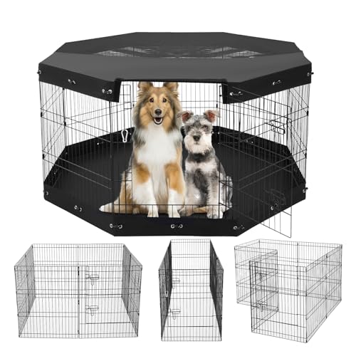 VEVOR Dog Playpen, 8 Pcs 30" H x 24" W Panels Foldable Metal Pet Exercise Pen, Dog Fence Indoor and Outdoor Pen with Door, Bottom Pad and Top Cover, Pet Playpen for Dogs, Cats, Other Small Animals by VEVOR - Used condition - CA$88.61