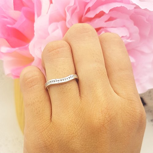 0.15 Cttw 14K Solid Gold Round Cut Diamond Womens Stackable Anniversary Wedding Contour Band Guard Ring4