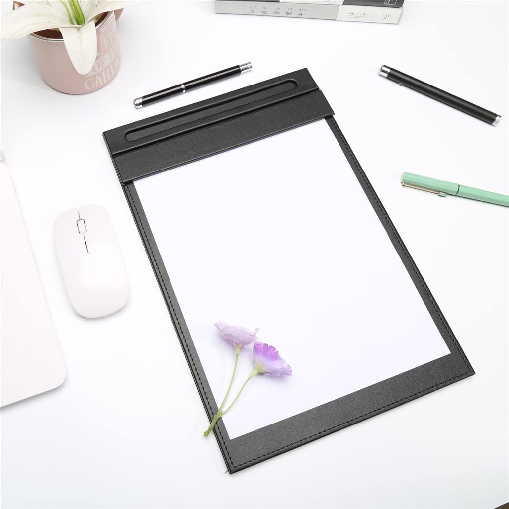 CXBDDF Magnetisches Klemmbrett Aktenordner A4 Papier-Klemmbrett Ordner mit Clip für Geschäftsbedarf Leder Schwarz Portfolios Pad