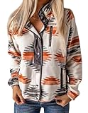 Bufushaoh Women's Aztec Print Fleece Jacket Casual Long Sleeve Snap Button Vintage Shacket Coat with Pockets(Grey,S)
