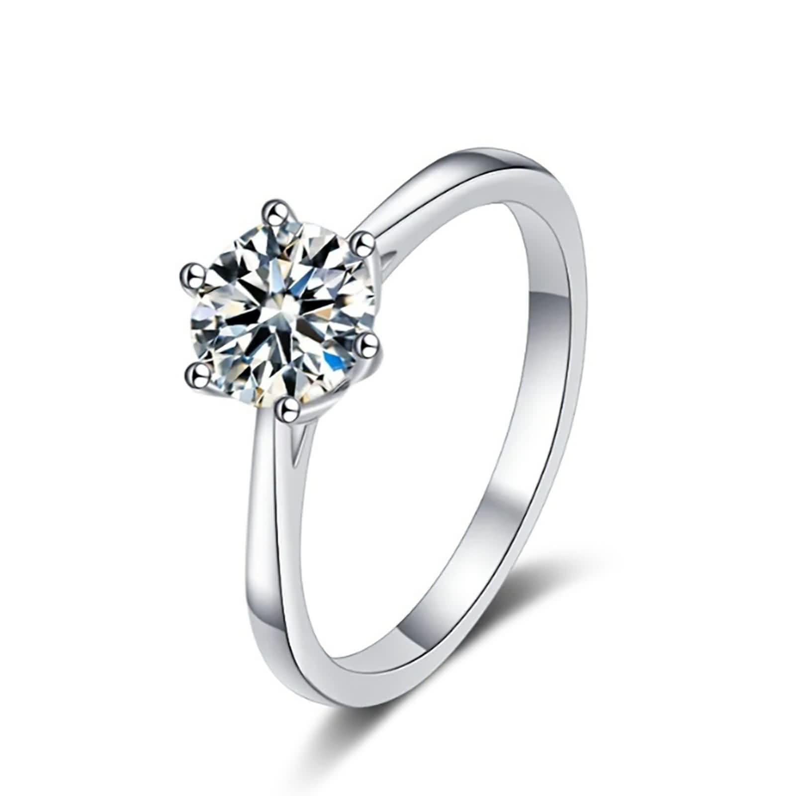 Anillo solitario de oro blanco de 9 K/14 K/18 K, 6 garras, anillo de compromiso con moissanita, oro auténtico, joyas de oro real, alianzas Au 375/585/750, oro blanco, talla 47-65