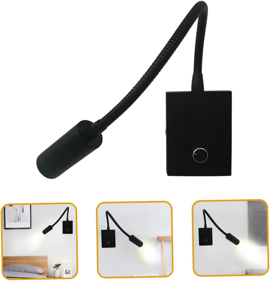 TEHAUX 360° Adjustable LED Bedside Reading Lamp Wall-Mounted Light Variable Brightness Switch Flexible Hose Design for Bedroom Eye-Caring Book Light for Night Reading