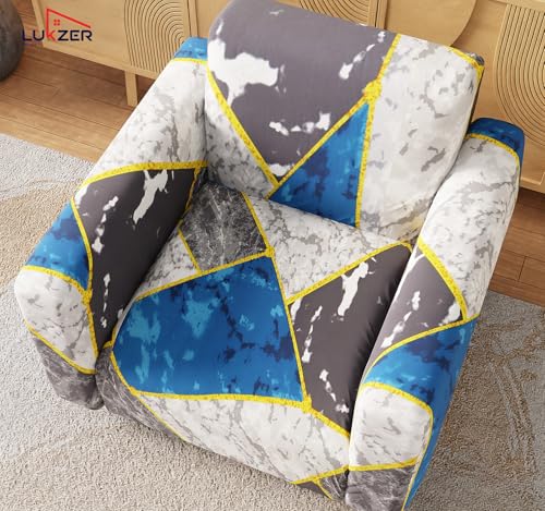 Image of Lukzer 1 Seater Colorful Marble Universal Sofa Cover | 360 Fully Covered Anti-Slip Washable Couch Cover Protecter | 140 GSM Stretch Fit Polyester + Spandex Slipcover (90-140cm /SC-033-01)
