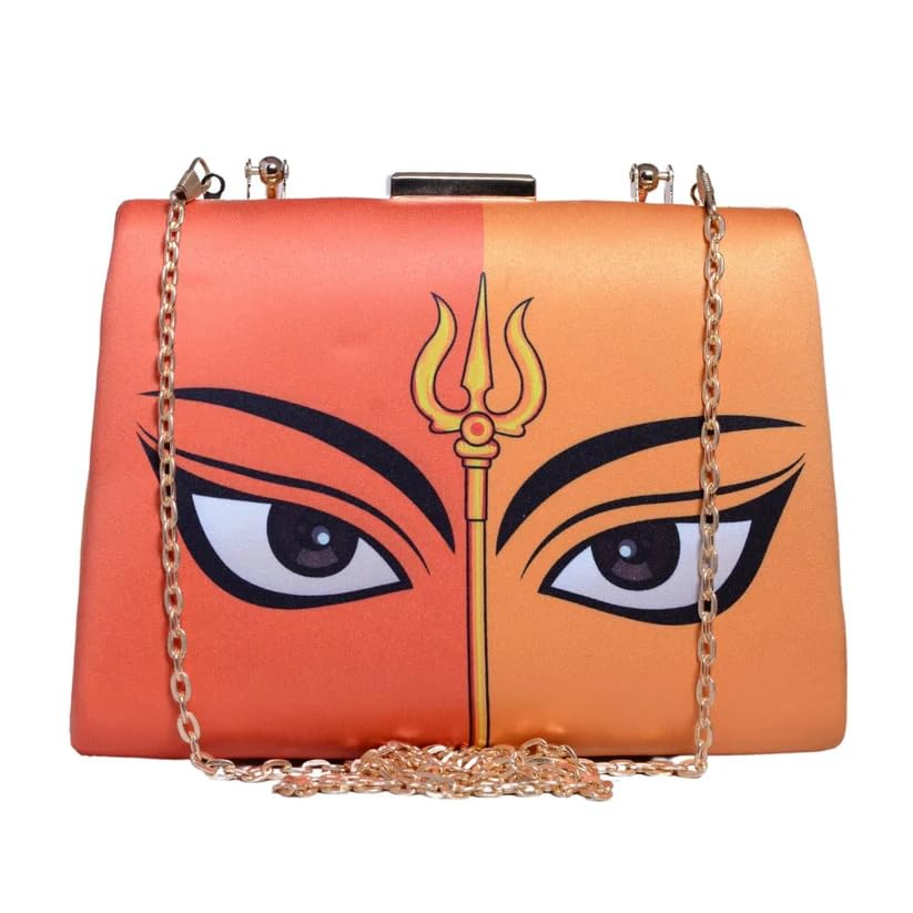 artklim Multicolor Durga Printed Clutch Bag for Women with Detachable Strap | Navratri Clutch Bags | Navratri Bags-picture-36
