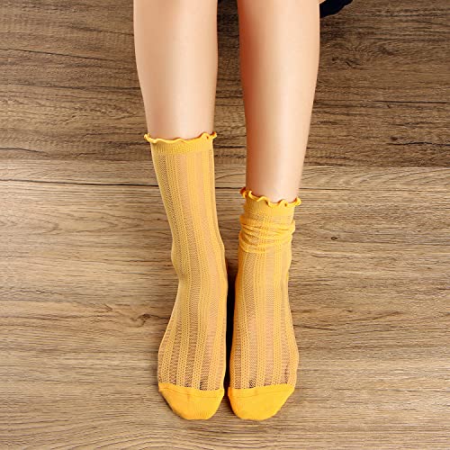 Mcool Mary Womens Socks, Ruffle Turn-Cuff Casual Ankle Socks Breathable Cool Knit Cotton Lettuce Crew Frilly Sock 6 Pack3