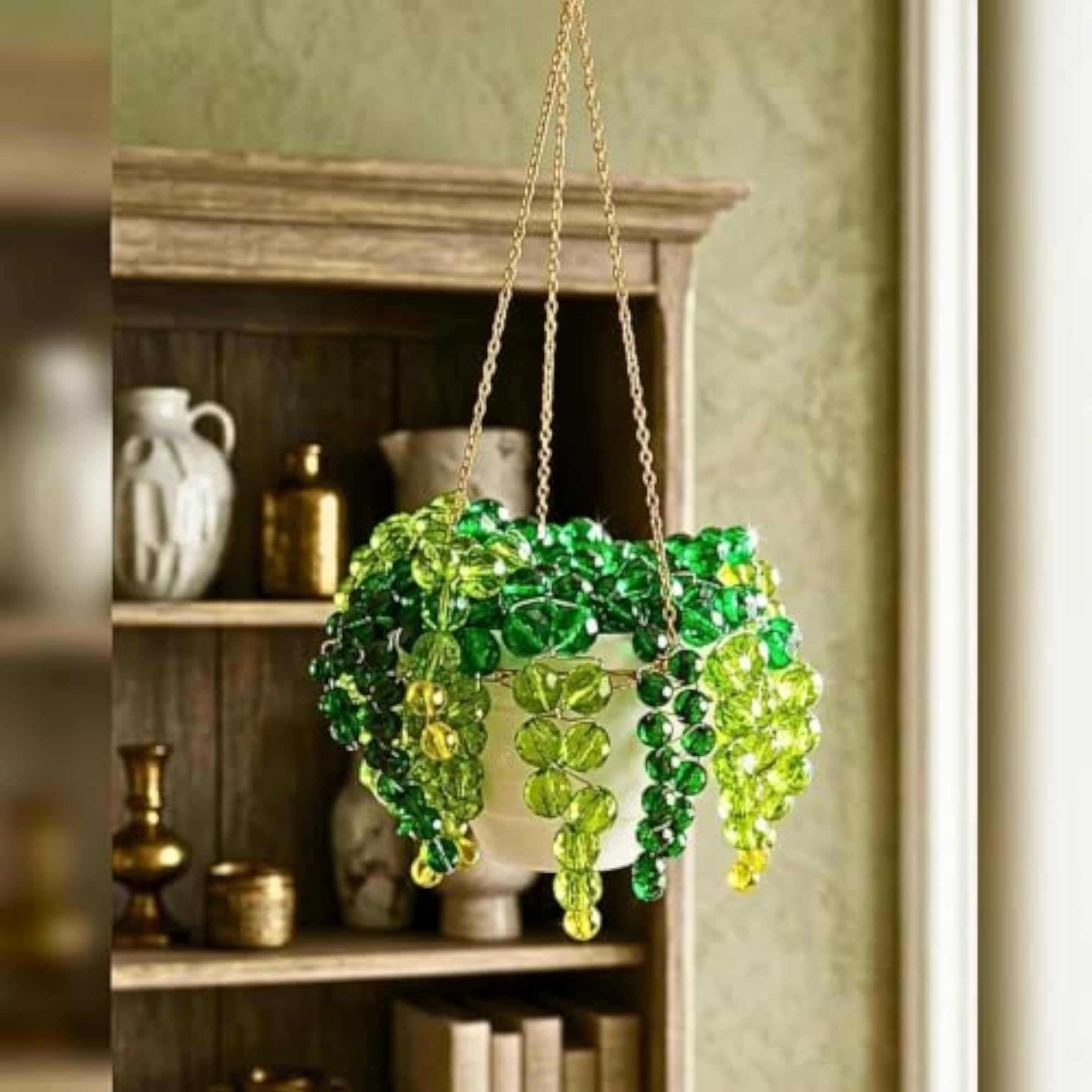 Beaded Hanging Plant Decorative Showpiece, Boho Aesthetic