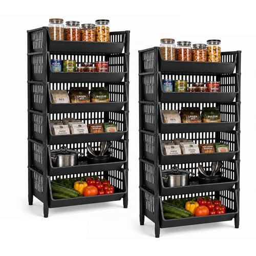 ARTECSIS® Korbregal Kunststoff mit 12 Körben stapelbar & modular schwarz – Ansicht 1