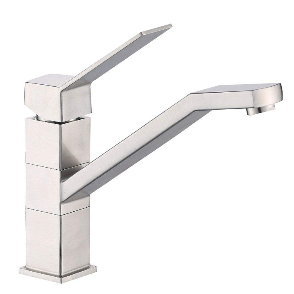 Robinet cuisine en acier inoxydable 304 mitigeur rotatif monotrou eau froide cartouche céramique