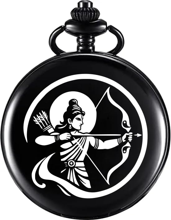 Image of Vintage Gandhi Style Pocket Watch with Engraved Designs & Messages Royal Black Analog for Men Women & Kids Includes Key Ring for car or Bike Keys Ideal Gift