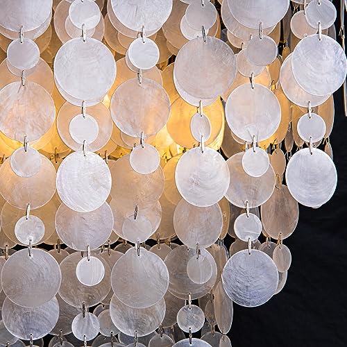 Wellmet 9 Lights Capiz Shell Chandelier, Dining Room Coastal Light Fixture, Modern Rectangle Seashell Ceiling Hanging Light for Kitchen, Living Room, Bronze Finish, L-32 inches - Image 7