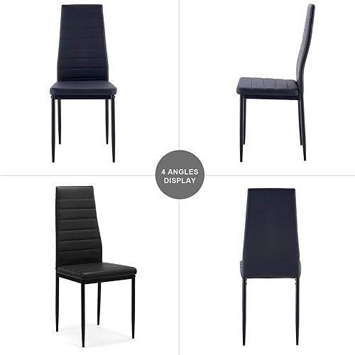 Miniatura 5 de Juego de 4 sillas de comedor tapizadas, modernas, de piel sintética, con respaldo alto, asiento acolchado y patas de metal para restaurantecafetería