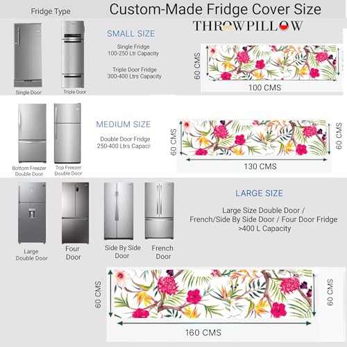 Image of WWW.THROWPILLOW.IN Fridge Top Cover for Double Door 400+L Capacity| Large Size Double Door Refrigerator Cover | Fits Haier Samsung LG Godrej |Durable 450 GSM Dustproof Fridge Cover|Floral Pattern