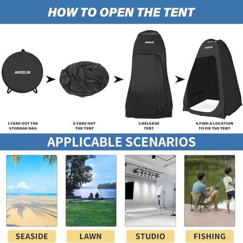 Image of AKOZLIN Portable Pop Up Shower Privacy Shelters Instant Tent Dressing Changing Outdoor Camping Toilet Tent Black 59 inch Width