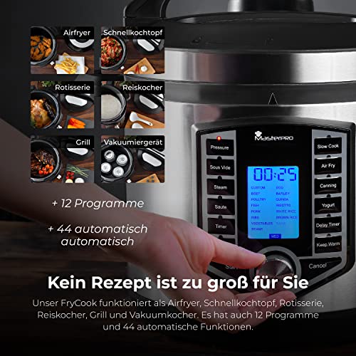 MasterPro-FryCook-Freidora-Sin-Aceite-AirFryer-y-Olla-a-Presion-de-1500W-y-6L-Olla-de-Cocina-Programable-con-44-Funciones-Automaticas-Olla-Express-12-Programas-de-Cocinado-Diferentes-en-1