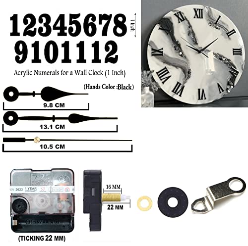 Image of 12 Pcs Arabic Mirrored Acrylic Numerals Movement Machine 22mm for Wood Resin Marble Clock Fancy Needles Pack 2 (Black D2)