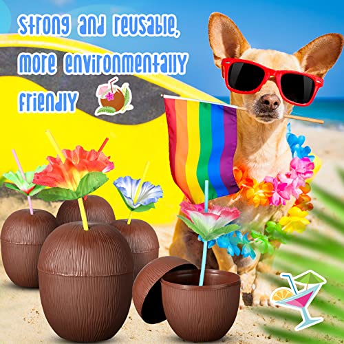 Qunclay 80 Pieces Coconut Cups With 80 Hibiscus Flower Straws Plastic Hawaii Party Cups For Hawaiian Luau Beach Theme Party Drink Decorations #TOP4