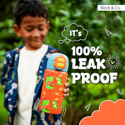 Image of Kids Water Bottle - Water Bottles for School - Dualcap Sipper WaterBottle for Kids - Waterbottle for Girls and Boys, Stainless Steel 316, Spill-Proof, BPA-Free, Perfect for School and Play, Dinos