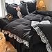 MOOWOO Ruffle Duvet Cover Full Size - Cute Girl Lace Bedding Includes 1 Duvet Cover 90x90 Inches with Zipper Closure & 2 Pillow Shams, No Comforter - Black, Full