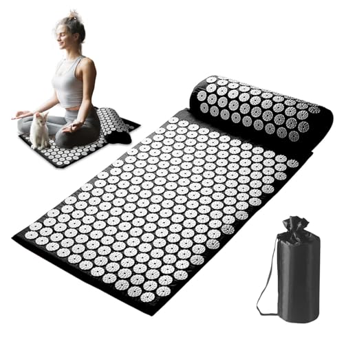 Acupressures Mat and Pillow Set, Meditation Mat Massage Set with Pillow, Cushioned Spike Acupunctures Massage Mat, Therapies Pressure Mat with Carry Bag for Men and Women