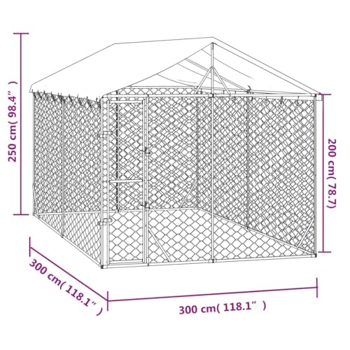 Willood Outdoor Hundezwinger mit Dach Silbern 3x3x2.5m Verzinkter Stahl