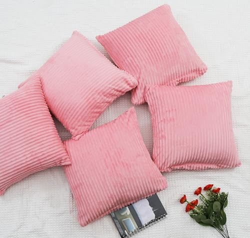 Image of RD TREND Cushion Cover Set of 5, Decorative Sofa Living Room Home Square Cushion Covers 24 Inch x 24 Inch, Aesthetic Corduroy Striped Double Sided (Peach,Pack of 5)