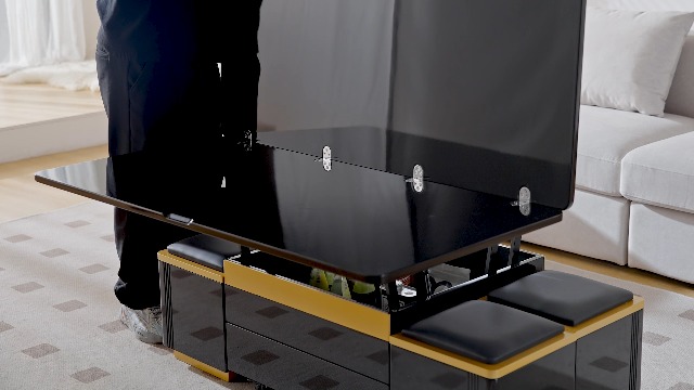 Amazon.com: Guyii Lifting Coffee Table with Storage Stools Black