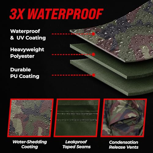 Image of Badass Moto Gear ATV Cover CAMO MEDIUM | Easy access zipper, camo four wheeler quad cover, fits ATVs like Polaris Sportsman 450 H.O, Suzuki KingQuad 400 & KFX 700