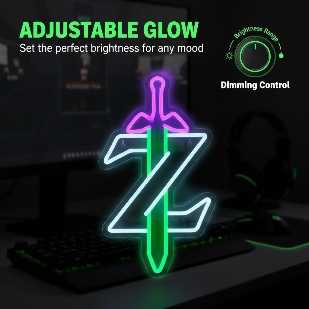 Neon Sign LED Light, Sword Z LED Sign for Gaming Room Decor - Gamer Gifts for Zelda Fans (White Z) - Image 4