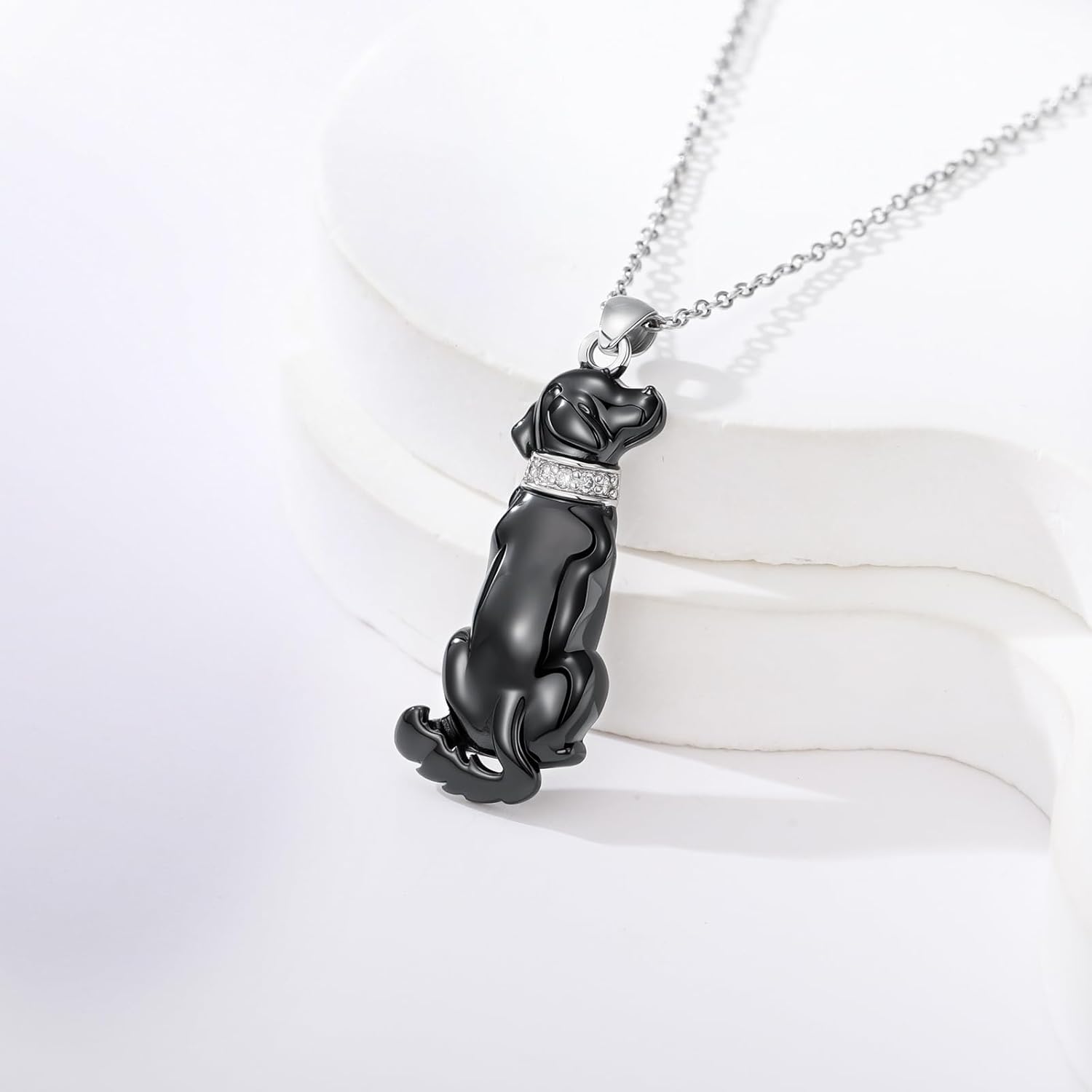 Lab Grown Diamond Black Dog Necklace Sterling Silver Black Dog Pendant Necklace Jewelry Gift for Women