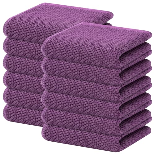 Image of Homaxy 100% Cotton Waffle Weave Kitchen Dish Towels, Ultra Soft Absorbent Quick Drying Cleaning Towel, 13 x 28 Inches, 12-Pack, Purple