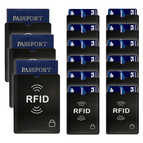 15PCS RFID Blocking Sleeve RFID Credit Card Holder & RFID Passport Sleeve – Secure Travel Wallet – To Protect Your Valuable Information From Theft (Black RFID