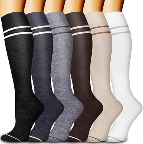 6 Pairs Nylon Compression Socks for Men Women Compression Stocking Best Support for Athletic Travel,Running,Cycling