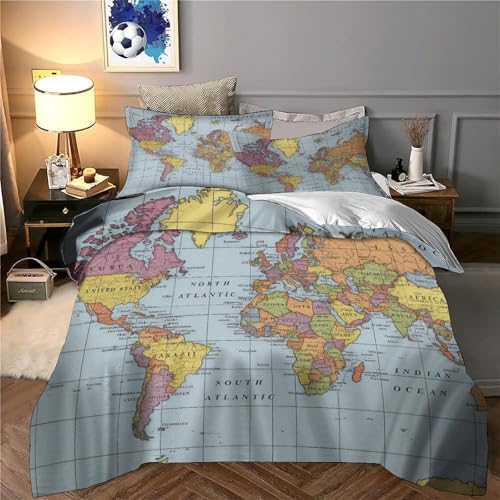 Housse de couette ado carte du monde vintage cadeau idéal 1 place
