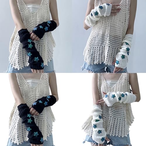 GRABAGECAN Casual Knit Thumb Hole Arm Sleeves Lengthen Wrist Women Half Finger Gloves Outdoor Cycling Skiing Gloves Keep Warm