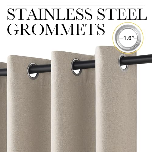 NICETOWN 100% Blackout Linen Curtains 84 inch Long for Bedroom, Double-Side Faux Linen Full Light Blocking Shades for Living Room 2 Panels, Thermal Insulated Farmhouse Drapes, Natural, W52 x L84 in - Image 5