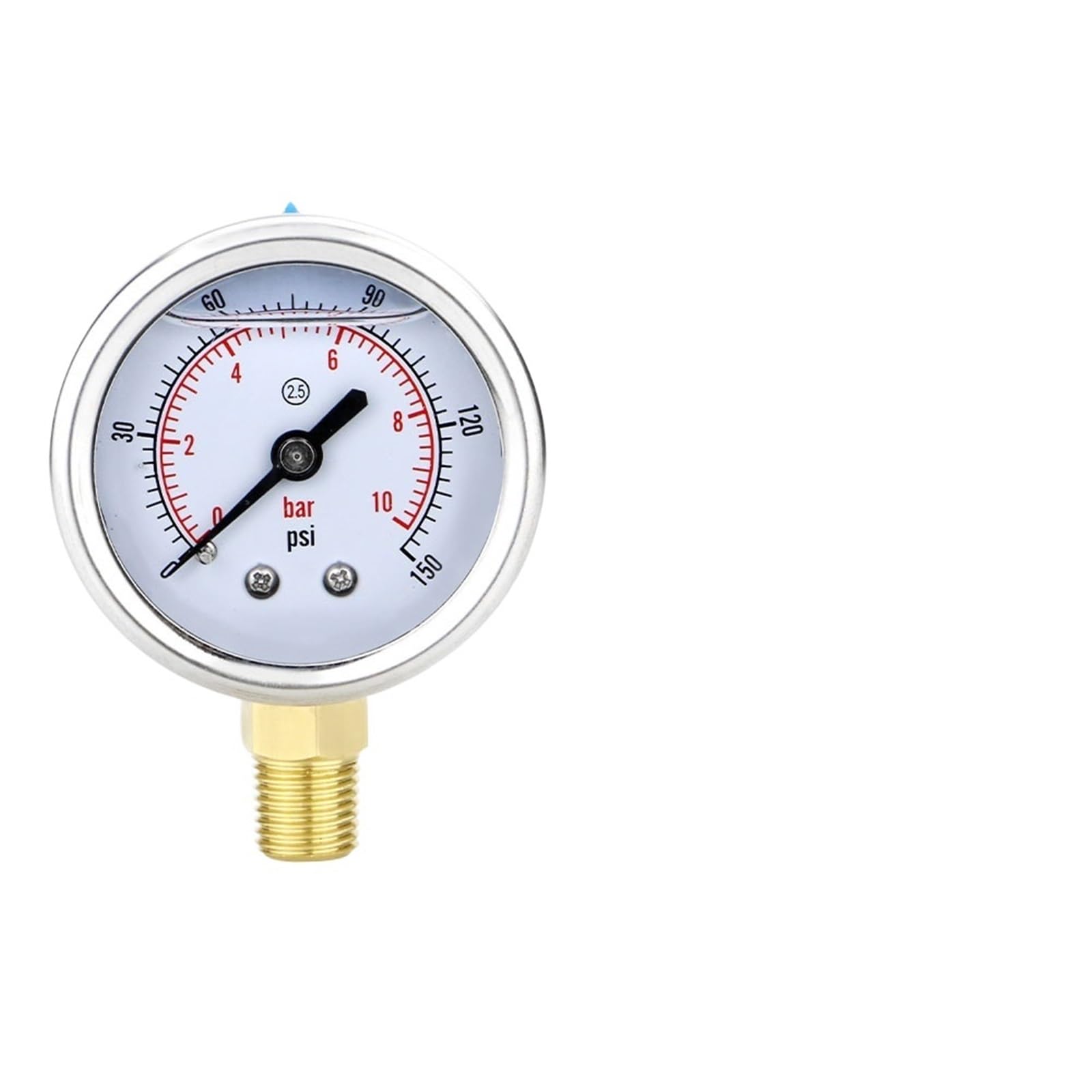 Manómetro de 50 mm (2") con relleno de glicerina, rango de presión de 0 a 1 a 400 bar/psi, conexión roscada de latón. Manómetros for agua, gas y combustible.(M10-1 With oil,0-250bar)