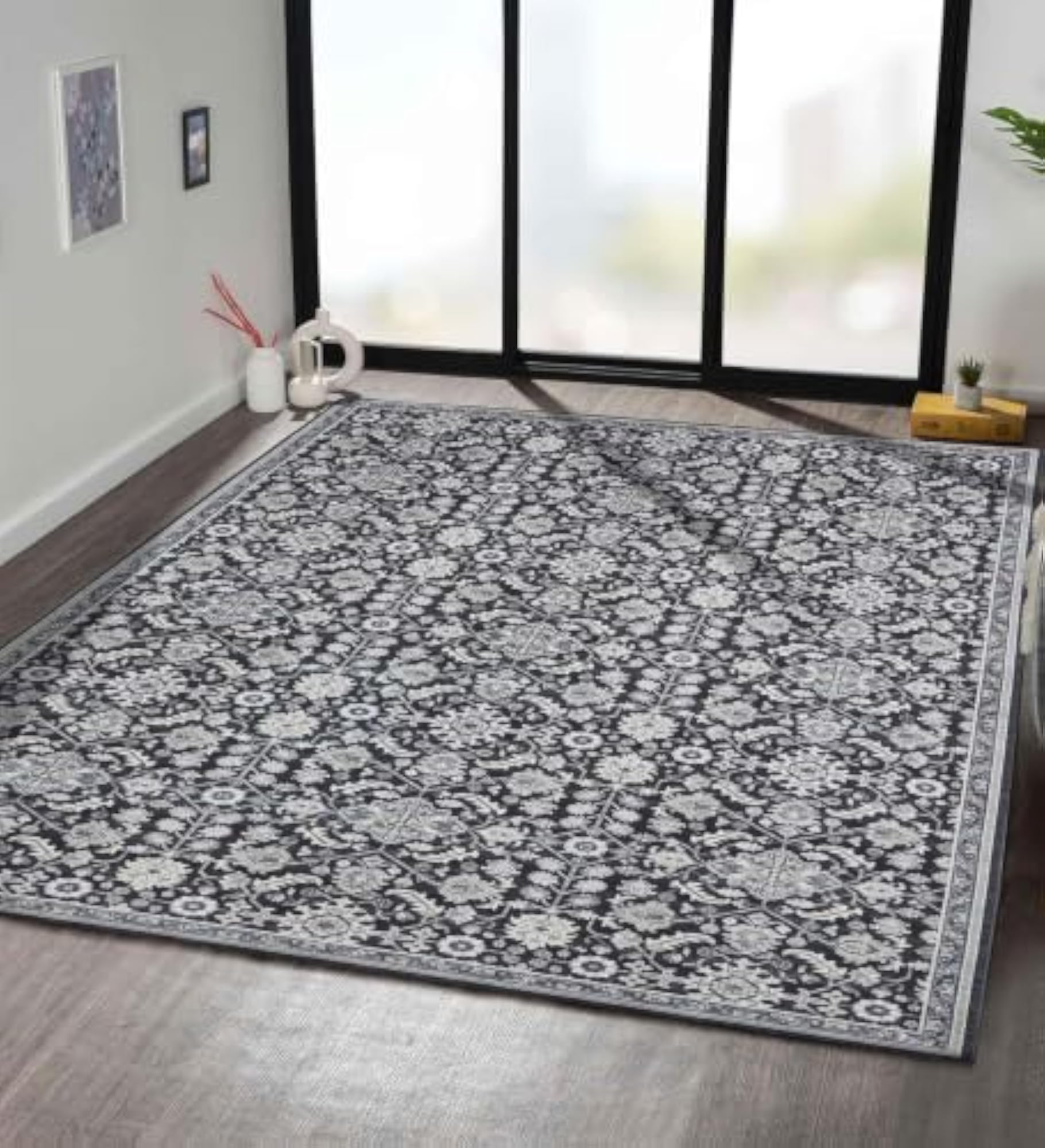 Classical Polyester Bedside Runner, Charcoal, 3'11" x 5'7"