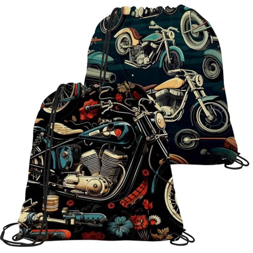 Sac à cordon de serrage au design rétro soigné | Lot de 2 sacs étanches et pliables durables