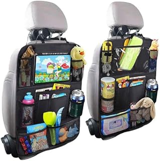MYKOMI Car Backseat Organizer, Waterproof and Durable Car Seat Organizer Kick Mats, 9 Storage, Tablet Holder, Pockets Car Back Seat Protectors Kick Mats Car Travel Accessories (2 pack)