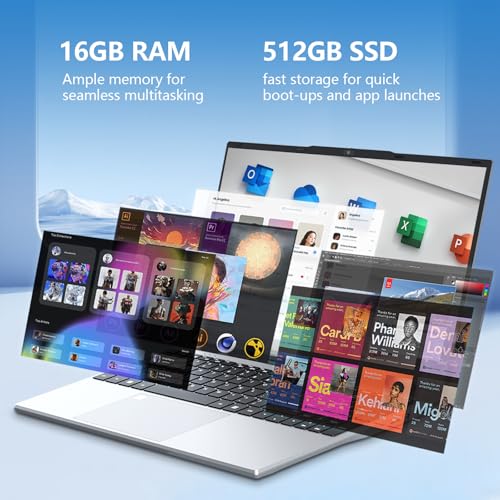 15.6 inch Laptop Computer,N150 Quad-Core Processor(Up to 3.6GHz), Traditional Laptop 16GB RAM 512GB SSD, Backlit Keyboard,Fingerprint Unlock,FHD 1920 * 1080,Win 11 Pro,laptops for Gaming,WiFi 5,BT 4.2 - Image 5